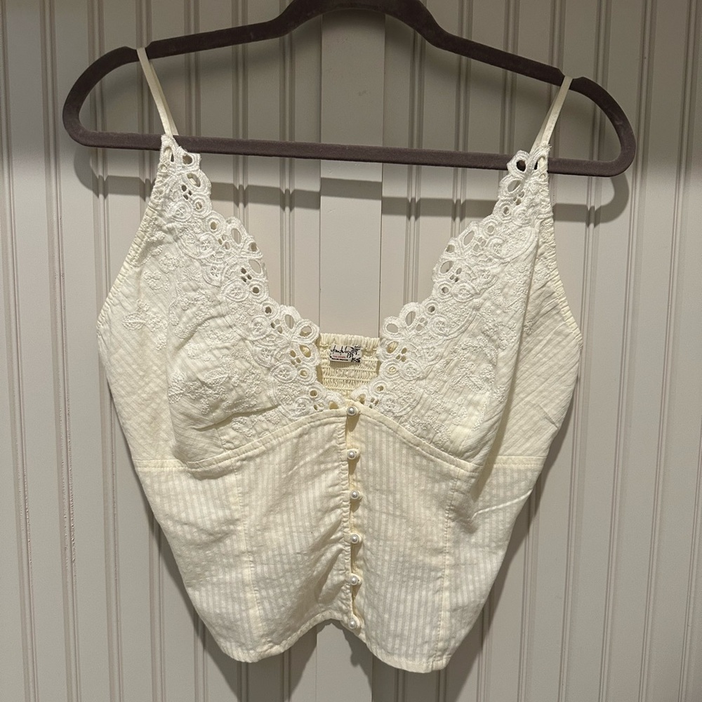 Free People - Stevie Cropped Ivory Tank Top - Size Large ✨ *New With Tags*